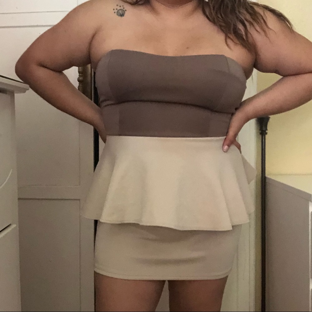 Strapless brown/cream dress